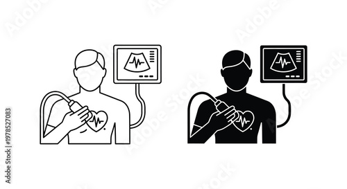 Medical examination with ultrasound showing heart health and diagnostic process silhouette