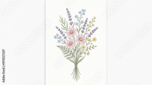 Watercolor Wildflower Bouquet with Lavender and Daisies