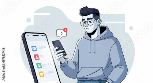 Man engrossed in his smartphone, checking notifications and messages.