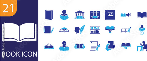 Book icon set in modern styles for education, library, reading, publishing, and knowledge design