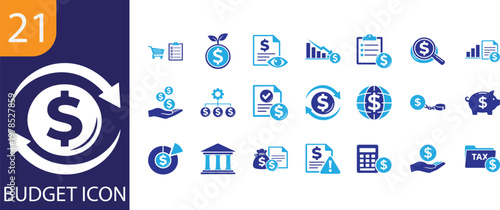 Budget icon set in modern styles for finance, saving, expense tracking, and money management design