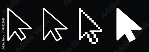 Click here icon set in line style. Hand click, Hand clicking, finger, Touch screen, pointer, cursor, gesture, mouse press push simple black style symbol sign for apps and website, vector illustration.