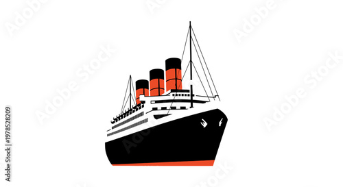 Classic Ocean Liner Cruise Ship Vector Illustration.