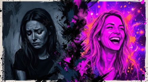 Contrast of Sadness and Happiness Artistic Portrait