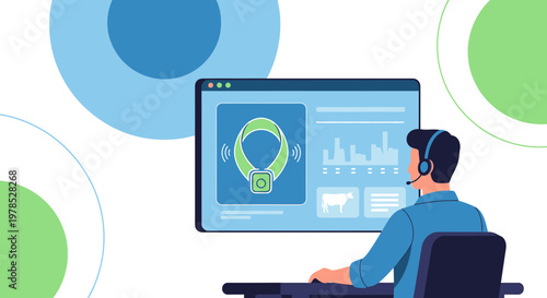 Monitoring livestock with wearable tech operator assessing animal health data analysis