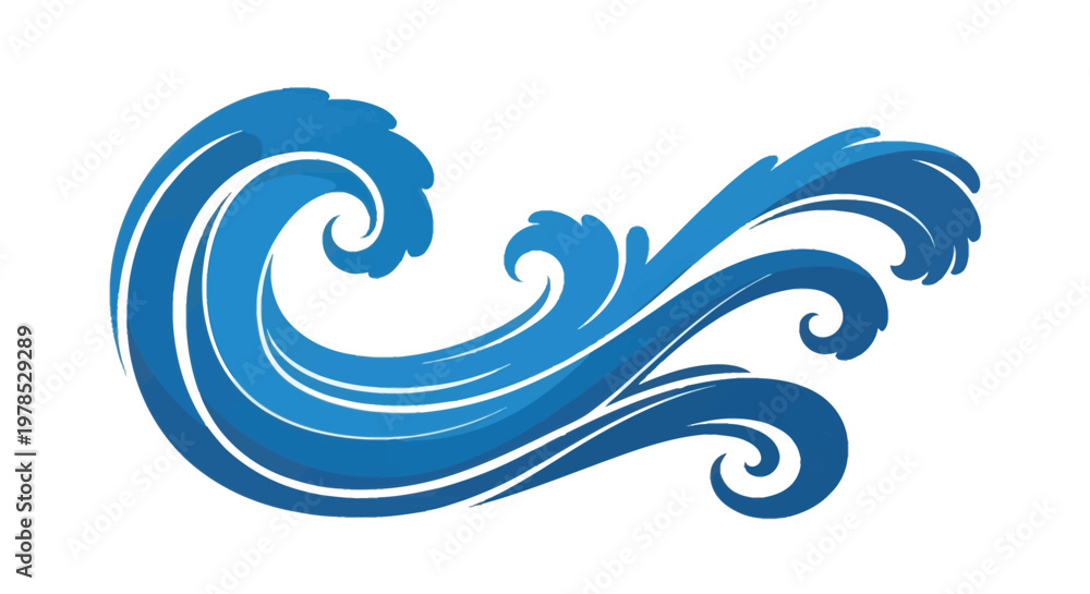 Fototapeta premium Stylized blue wave illustration with swirling dynamic water forms