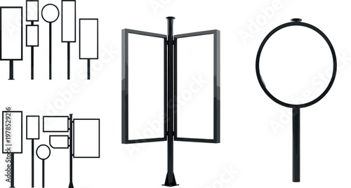 Blank street signboards set with different shapes and pole stands realistic and outline vector illustration advertising display isolated