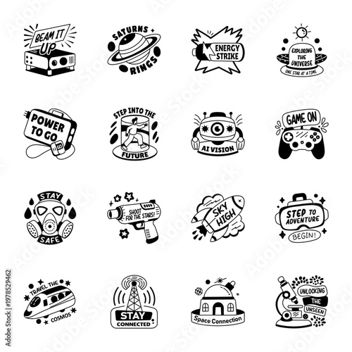 Collection of Astronomy Glyph Style Stickers

