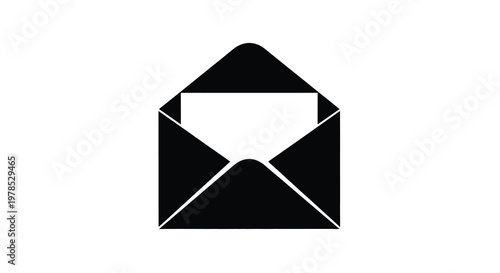 Simple black silhouette of an open envelope with a white insert