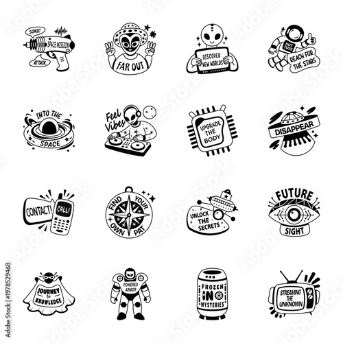 Bundle of Glyph Style Extraterrestrial Stickers 

