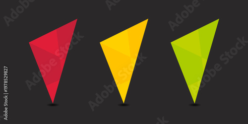 Geometric Low Poly Map Pin Pointer Set. Modern colorful navigation icons for GPS navigation interfaces, travel apps, location-based service branding, and digital infographics