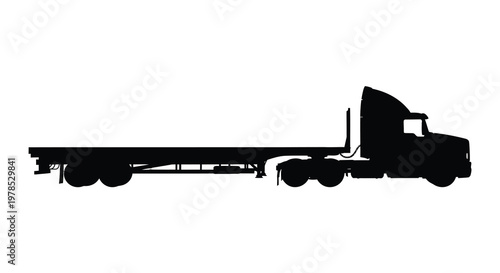 Silhouette of a large semi truck with a flatbed trailer side view