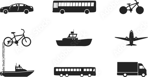Vehicles Array: A collection of various vehicle illustrations, showcasing diverse modes of transport. 