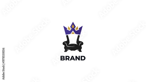 A regal logo featuring a plush armchair adorned with a golden crown, signifying luxury and premium quality for a brand