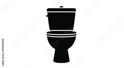 Simple black silhouette of a standard toilet isolated on a white background