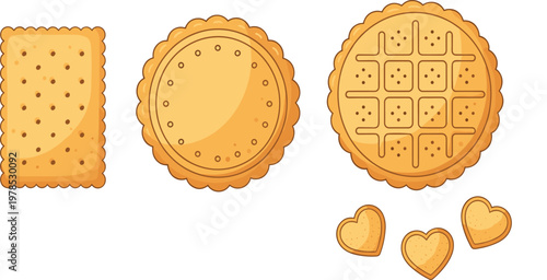 Biscuits and cookies set with different shapes and patterns flat vector illustration sweet bakery snack isolated on background