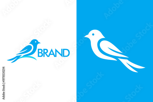 Modern Blue Bird Vector Logo, Elegant Minimalist Flying Dove Animal Icon Design for Brand Identity