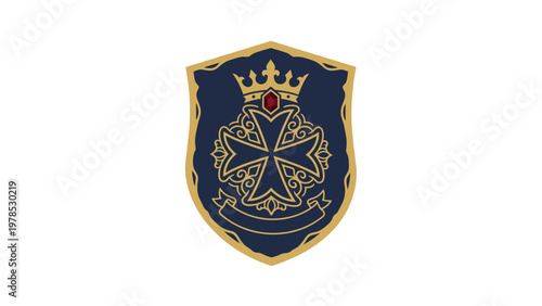 Heraldic crest emblem with a Maltese cross and crown, representing nobility and tradition