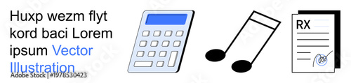 Finance, music, healthcare, education, productivity, creativity. A calculator, musical notes and an RX document are displayed side by side. Finance and music concept