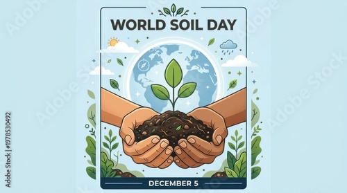 Hands Protecting Young Seedling World Soil Day Poster