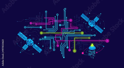Modern digital illustration conveys technological advancement and global connectivity. Suitable for tech articles, business presentations, or website 