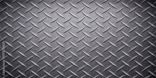 Seamless steel diamond plate texture background, industrial metal tread pattern, silver grunge surface, durable construction material, abstract metallic design