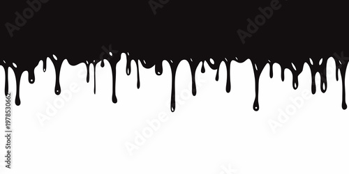 Abstract black dripping paint or liquid against a stark white background