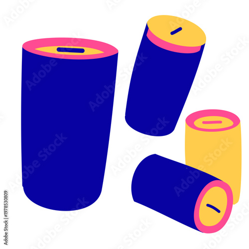 Vibrant 3D abstract cylinder shapes in blue and yellow.