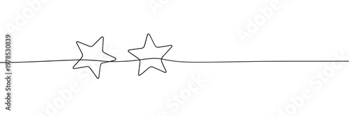 Minimalist line drawing depicts two connected five pointed stars on a white background