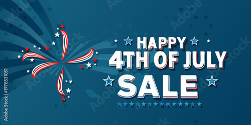 Festive fourth of july sale advertisement with fireworks and stars