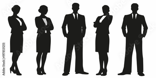 Silhouettes of five business professionals standing in a row