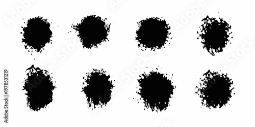 Collection of abstract black ink splatters and brushstroke textures