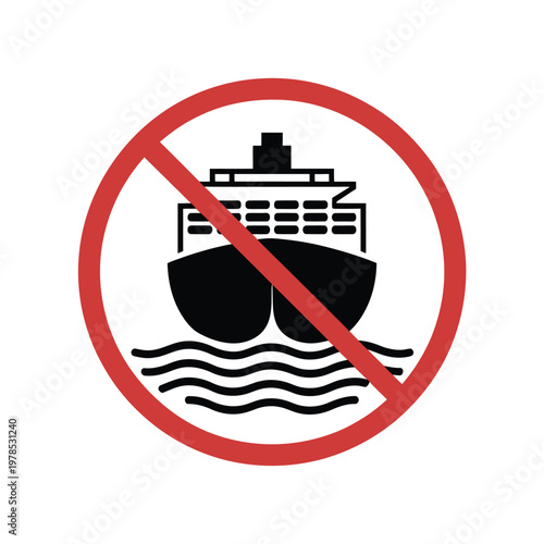 Prohibition sign depicting a ship with a red circle and diagonal slash