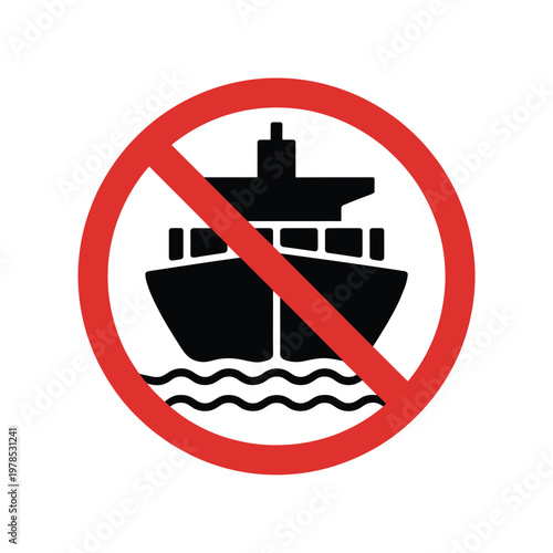 A red prohibition sign depicting a silhouette of a ship on water
