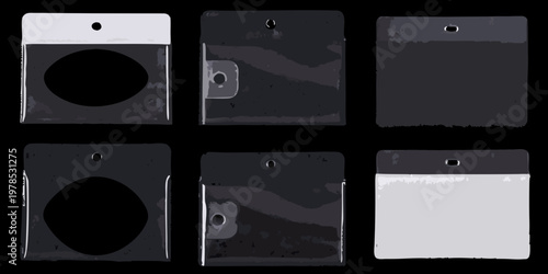 Six rectangular cards with holes varying in shades of gray and white