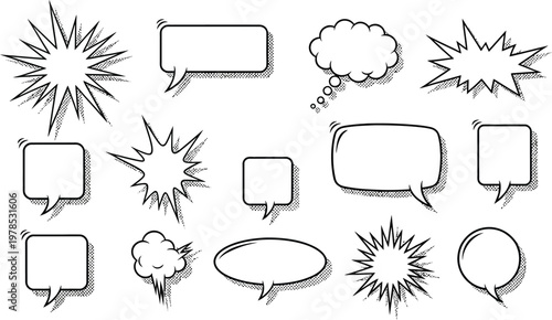 Title collection of hand drawn comic book speech bubbles and explosion effects description a set of