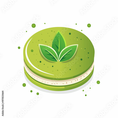 Vibrant green dessert illustration with fresh leaves on top, resembling a delicious matcha or mint flavored treat.