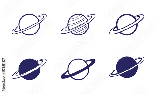 Saturn Planet Icon Set Vector Space and Universe Symbols
