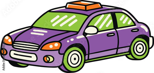 Cartoon purple taxi cab with orange light bar vector illustration