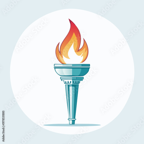 Stylized illustration of a burning torch with a vibrant flame, symbolizing victory, hope, and enlightenment.