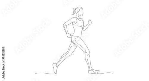 Continuous One Line Drawing of Woman Running, Minimalist Vector Illustration of a Female Athlete Jogging for Fitness and Healthy Lifestyle