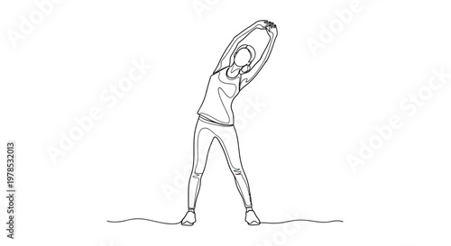 Single continuous line drawing of a fit woman stretching her body in sportswear for a workout