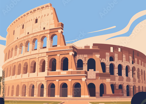 Colosseum Historic Building in Italy Illustration Creative Design Template 