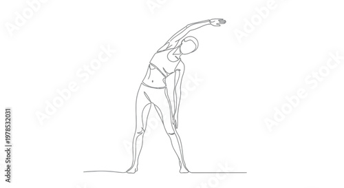 Continuous One Line Drawing of Woman Stretching her Body, Female Athlete Doing Yoga or Fitness Exercises Illustration