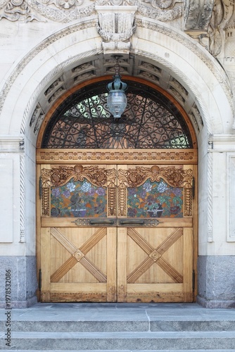 Art nouveau door and entrance of the Aarhus theatre in Denmark