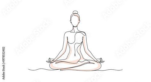 Minimalist Continuous Line Drawing of a Woman Meditating in Lotus Yoga Pose for Wellness and Zen