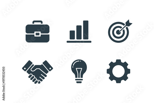 Business icons representing success strategy partnership innovation and growth concepts