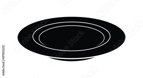 A simple black oval shape with concentric lines a stark silhouette