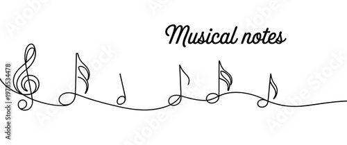 A delicate line drawing depicts several musical notes and a flowing melodic line