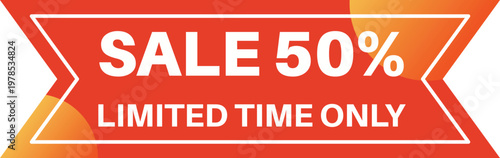 Limited time sale: 50% off sale banner with bold text and starburst effect